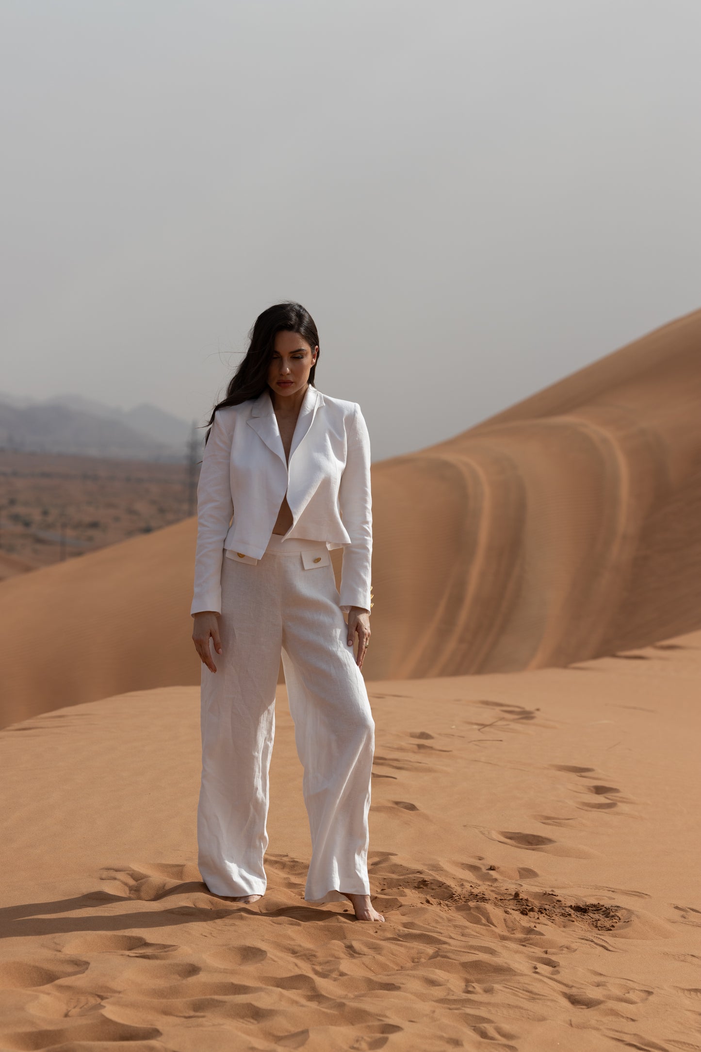 Linen Blazer Midi "Blanc de la nuit"